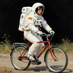 portrait of an astronaut riding a bicycle, retro 8 0 s, colourful, realistic illustration, art by peter elson,