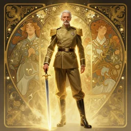 a digital concept ar by artgerm and greg rutkowski and alphonse mucha. full body!! t pose!! clear portrait of a lonely attractive elder in uniform of tang dynasty!! tang dynasty weapon, light effect. hyper detailed, character concept, glowing lights!! intricate, elegant, digital painting, artstation, smooth, sharp focus