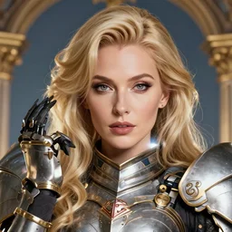 studio portrait of lawful good colorful female holy mecha paladin absurdly beautiful, elegant, mature blonde sophisticated gravure idol, ultrafine hyperrealistic detailed face illustration by kim jung gi, highly detailed faces, intricate linework, sharp focus, bright colors, matte, octopath traveler, unreal engine 5 highly rendered, global illumination, radiant light, intricate environment