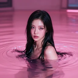 lee jin - eun emerging from pink water in cyberpunk theme, by ruan jia, adim kashin, martine johanna, yoann lossel, rule of thirds, seductive look, beautiful