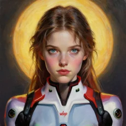 painting, young girl, beautiful face, gorgeous, face visible, halo, cinematic lighting, eva suit, wallpaper, extremely detailed, sharp focus, by greg rutkowski and [ [ [ wlop ] ] ], intricate, beautiful, award winning, trending on artstation, pixiv