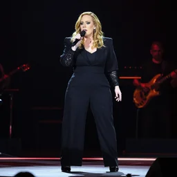 Adele with the face of Danny Devito, concert, live performance, full body shot
