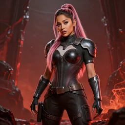 ariana grande in doom eternal, 4 k, unreal engine, ray tracing, hell, octane render, blender, high res, detail