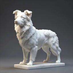 a white marble sculpture of a border collie, by rachel ruysch, studio lighting, detailed octane render, volumetric light, ambient occlusion