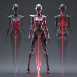a full body character design by artgerm, cushart krenz, greg rutkowski and alphonse mucha. sci - fi dagger. laser red and dark grey translucent plastic tape project show attctive showgirl!! sci - fi helmet!! sharp edges. ultra clear detailed. contour light effect!! 8 k. ultra detailed, elegant, intricate, octane render.