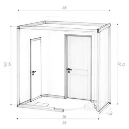 a blueprint of small room with doors