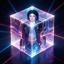 symmetry!! michael jackson of technology, solid cube of light, hard edges, product render retro - futuristic poster scifi, lasers and neon circuits, intricate, powerful, elegant, highly detailed, radiant, digital painting, artstation, concept art, smooth, sharp focus, illustration, dreamlike, art by artgerm