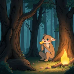a detailled illustration of a 👩 eating 🍜 in a forest, next to a 🌲 | by wlopi | trending on artstation | volumetric light, raytracing, anime, fantasy