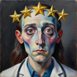 Intricate five star Zombue Doctor facial portrait by Pablo Picasso, oil on canvas, HDR, high detail, Photo realistic, hyperrealism,matte finish, high contrast, 3d depth, masterpiece, vivid and vibrant colors, enhanced light effect, enhanced eye detail,artstationhd
