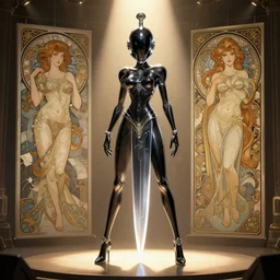 cartoon character design by artgerm, cushart krenz, greg rutkowski and alphonse mucha. sci - fi dagger. black tape project show attctive showgirl!! full body with helmet!! sharp edge. ultra clear detailed. contour light effect!! 8 k. stage light. ultra detailed, elegant, intricate, octane render.