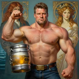 gigachad ron swanson bodybuilder holding a keg of beer in final fight ocean by ilya kuvshinov, ernest khalimov body by krista sudmalis, fantasy character portrait, ultra realistic, concept art, intricate details, elegent, digital painting, smooth, sharp focus, illustration, art by artgerm and greg rutkowski and alphonse mucha, artstation