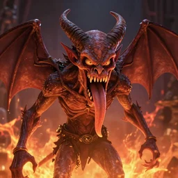 giger doom demon portrait of satan with long tongue, fire and flame, Pixar style, by Tristan Eaton Stanley Artgerm and Tom Bagshaw.
