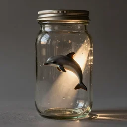 smokey dreams in a jar, tiny dolphin jump out of the jar light by shaft of sunlight, award winning masterpiece on 8 5 mm by simon bruntnell
