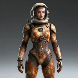 beautiful hourglass feminine rusted cyborg in full body skin space suit, helmet, concept art, joshua rife, photoshoot, intricate, highlydetailed, space background, artstation 4 k raytracing, shadows, highlights, illumination, friendly