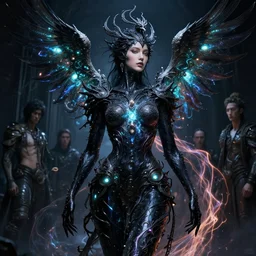 beautiful european woman fully covered by black oil, intricate lights, phoenix, bio luminescent, plasma, by ruan jia and artgerm and range murata and wlop and ross tran and william - adolphe bouguereau and beeple. key art. fantasy illustration. award winning, artstation, intricate details, realistic, hyperdetailed, 8 k resolution.
