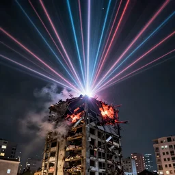 building being destroyed by laser strike from above, 4k render, trending on artstation