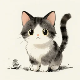 a cute kitten with a ink aesthetic, studio ghibli, character design, fantasy, 8 k resolution