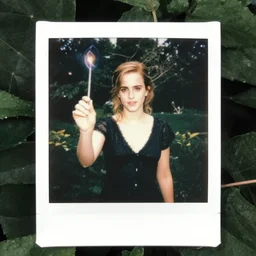 a beautiful lush polaroid of emma watson casting a spell