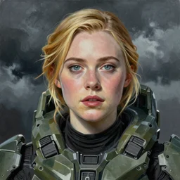 professional painting of Elle Fanning in Halo 2 in the style of Henri-Edmond Cross, head and shoulders portrait, symmetrical facial features, smooth, sharp focus, illustration, intricate, stormy weather, extremely detailed masterpiece,