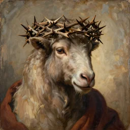 walrus wearing a crown of thorns, solemn, religious painting, christian imagery,