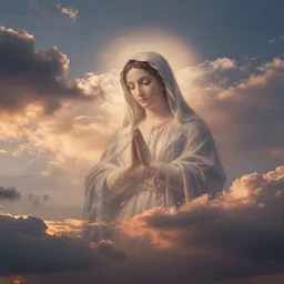 very faint virgin mary portrait in form of cloud shadow with dramatic sunset clouds