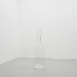 a minimal white sculpture of a common everyday object in an empty white room, white background, barely visible glass, low contrast, over exposed, evanescent white on white, contemporary art