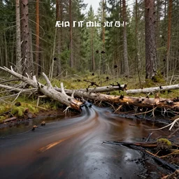 oil spill with a dead forest, advertising photography