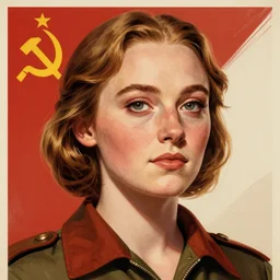 a soviet propaganda poster of sophie turner as a communist, portrait, closeup, digital art, by ross tran, by angel ganev, highly detailed, no text!!!!!!, trending on artstationhq