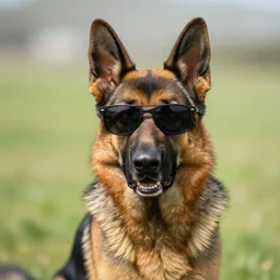German Shepherd wearing sunglasses, 8k photography