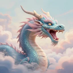 a bumpy speckled matte painting pleasing - palette roaring dragon, close - up, pleasing palette, made out of idyllic nebulous clouds sophisticated detailed pastel dragon from scenery fantasia ( 1 9 4 1 )