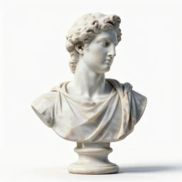 iridescent greek marble bust, stylized 3d render, isolated on a pure white background, centered, entire object in frame, sharp focus, soft studio lighting
