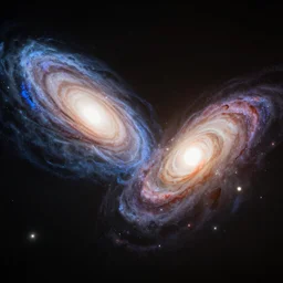 two galaxies collide, photorealistic, 4k, octane render