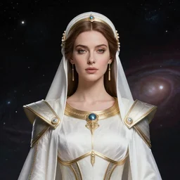 portrait of the powerful empress of the solar system in the style of charlie bowater and in the style of richard corben. glowing, ornate and intricate linework, sharp focus, depth of field, stunning, dynamic lighting, ultrafine and hyperdetailed.