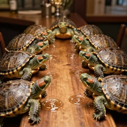 a gang of turtles drinking at the bar
