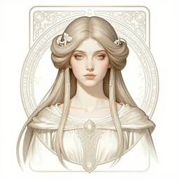 masterpiece head-on symmetrical centered bust-view portrait, Maya Ali as D&D sorcerer, Art Nouveau style, wizard robe, fantasy, delicate, elegant, tarot card background, in the style of ROSSDRAWS and Jesper Ejsing and Ruan Jia and Ross Tran and Alphonse Mucha and Ayami Kojima and Charlie Bowater and Karol Bak and Jean Delville, rich bright colours