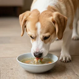 dog eating soup