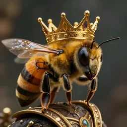 a photo of 8k a queen bee wearing a golden crown, cinematic lighting, trending on artstation, 4k, hyperrealistic, focused, extreme details, unreal engine 5, cinematic, masterpiece