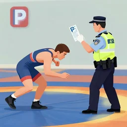 a man wrestling a traffic warden to avoid getting a parking ticket