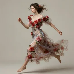 classically !!beautiful!! woman dressed in a vaporous wrapped large victorian pale red roses silk semi-transparent dress fashion is running, fantasy, intricate, elegant, highly detailed, digital painting, trending on artstation, concept art, matte, sharp focus, illustration, art by Artgerm and Greg Rutkowski and Alphonse Mucha, instagram model