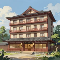a hotel that looks like the bathhouse in spirited away, in the style of Keen Art on ArtStation, 4k,