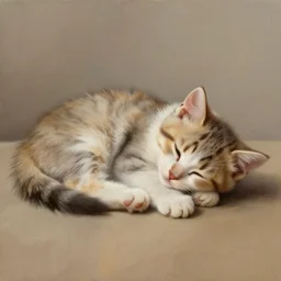 still life painting of kitten sleeping, digital painting, realism