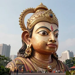 high quality 3 d render cyberpunk mumbai!, kalighat hanuman!! head highly detailed, cinematic smooth unreal engine, lee madgwick & yuto yamada, hard morning light, long shot, low angle, uhd 8 k, sharp focus