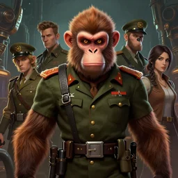 portrait of a monkey putin in team fortress 2 style, epic, tragic, military art, fantasy, dieselpunk, hd shot, digital portrait, beautiful, artstation, comic style, by artgerm, guy denning, jakub rozalski, magali villeneuve and charlie bowater