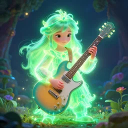guitar as a magical character in dreamy world, glowing effect, hyperreal, realistic, full body ,clean and clear face,photo realistic,artstation, devainart,atmospheric, by Greg Rutkowski and Gaston Bussiere, 35 mm lens ,vibrancy lush neon lighting, beautiful, detailed