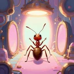 crazy ant travels through time via steampunk portals, pixiv fanbox, dramatic lighting, maximalist pastel color palette, splatter paint, pixar and disney exploded - view drawing, graphic novel by fiona staples and dustin nguyen, peter elson, alan bean, wangechi mutu, clean cel shaded vector art, trending on artstation