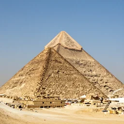 a photograph of the great pyramid of giza at the early stages of construction with heavy scaffolding in place, the top of the pyramid has yet to be built, dslr high resolution
