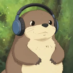 otter with a headphone in the style of ghibli animations