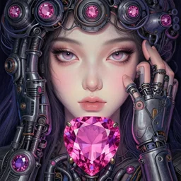 raison d'etre of zektbach, baroque, night, pink and purple gem, 4 k, ultra realistic, beautiful eyes, epic lighting, machines, high detail, masterpiece, trending on artstation by artgerm and akihito tsukushi and alphonse mucha, crayons