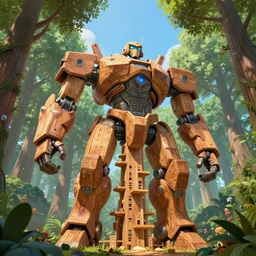 giant wooden mecha, building wooden tree skyscraper, octane render, forest canopy, 3 d pixar disney digital cgi rtx hdr painting, highly detailed, artstation cgsociety masterpiece, by syd mead, greg rutkowski, wlop, artger