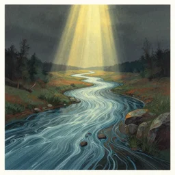illustration by karolis strautniekas and mads berg, reality melting into rivers, colorful, fine texture, detailed, muted colors, film noir, dramatic lighting, dynamic composition, vivid, matte print, wide angle, ( ( sunbeams ) ), moody, extreme perspective